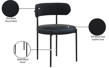 Cylinder Black Faux Leather and Boucle Fabric Dining Chair C