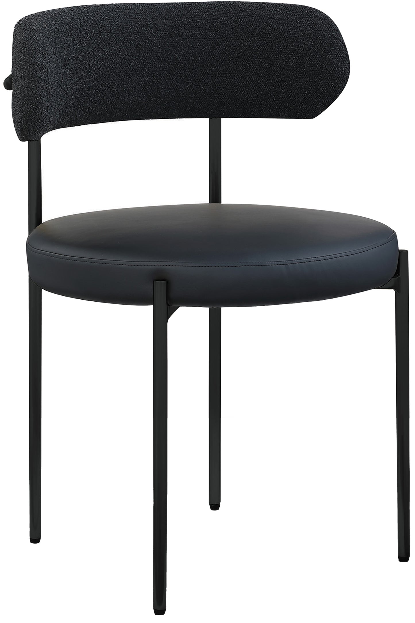 maui black vegan leather and boucle fabric dining chair