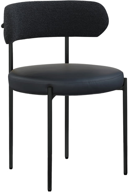 Maui Black Vegan Leather and Boucle Fabric Dining Chair