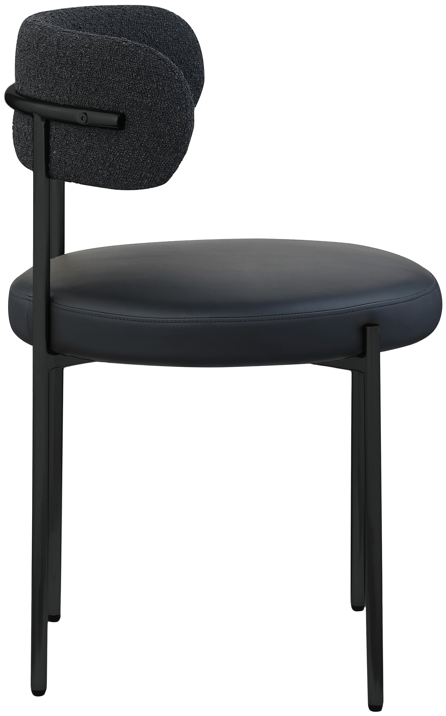 cylinder black faux leather and boucle fabric dining chair c