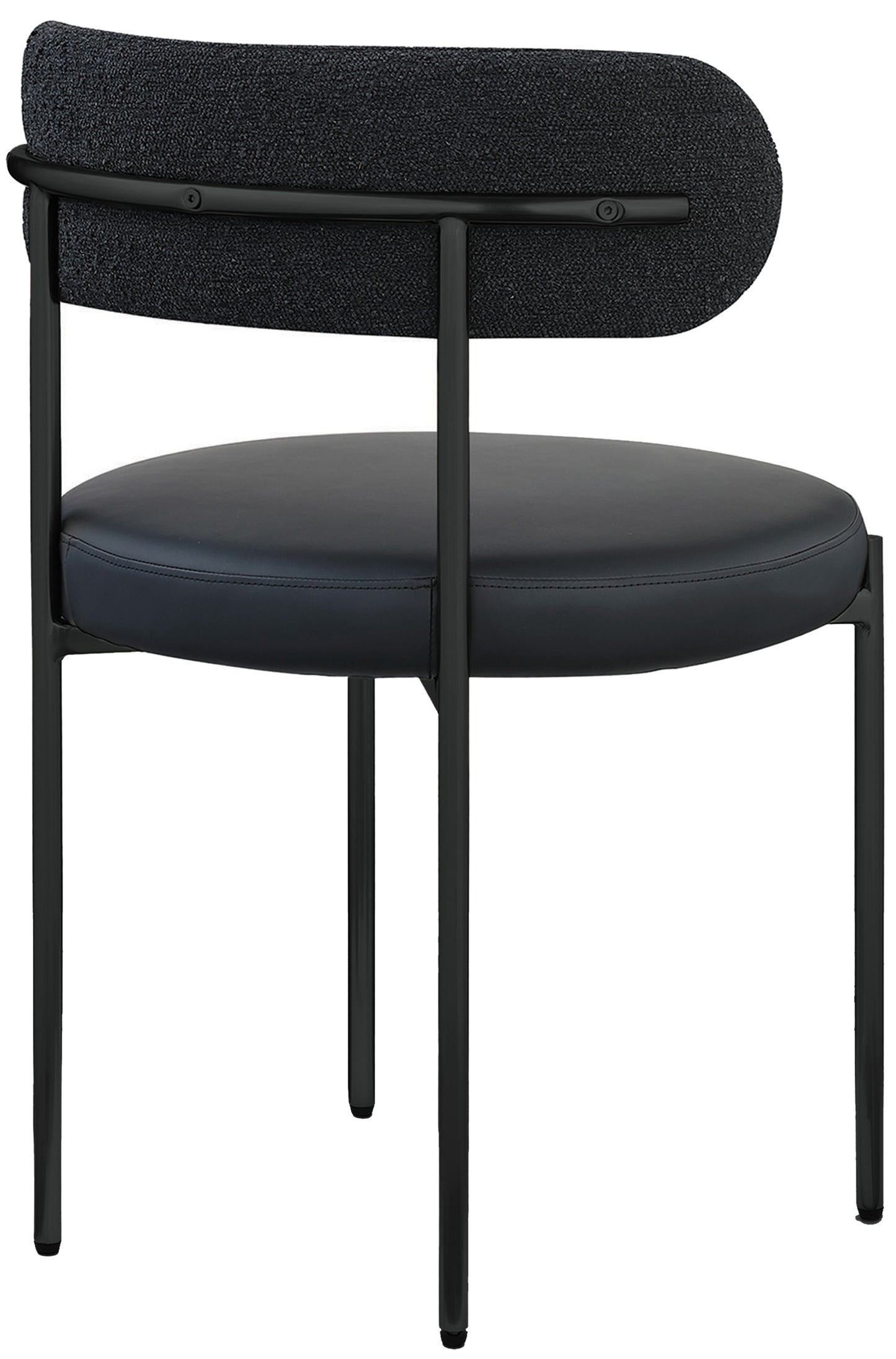 cylinder black faux leather and boucle fabric dining chair c