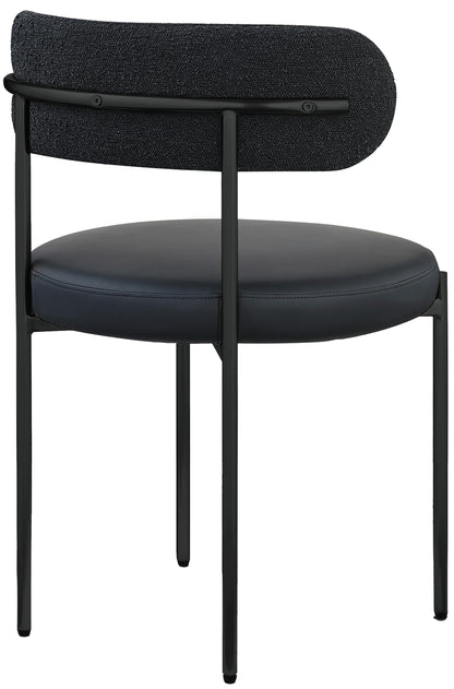 Cylinder Black Faux Leather and Boucle Fabric Dining Chair C