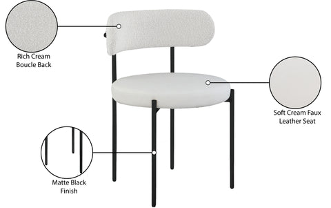 Cylinder Cream Faux Leather and Boucle Fabric Dining Chair C