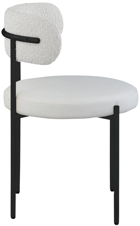 Cylinder Cream Faux Leather and Boucle Fabric Dining Chair C