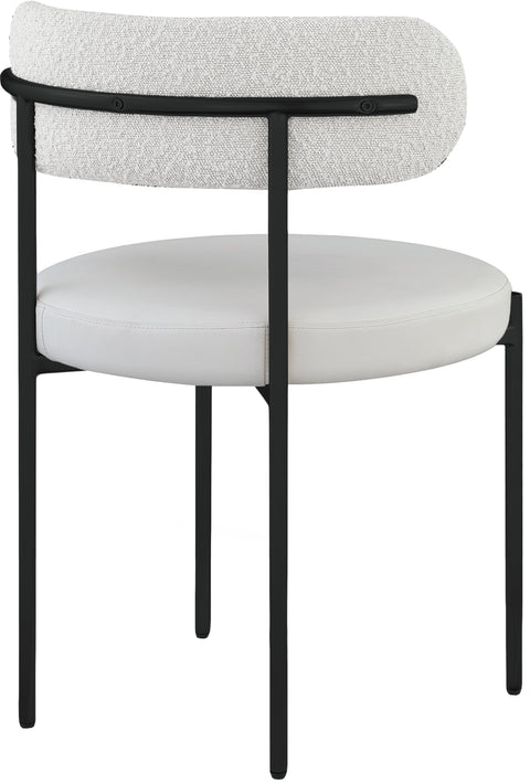 Cylinder Cream Faux Leather and Boucle Fabric Dining Chair C