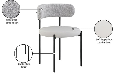 Cylinder Taupe Faux Leather and Boucle Fabric Dining Chair C