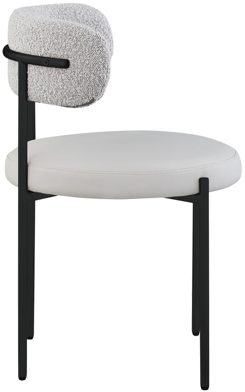 Cylinder Taupe Faux Leather and Boucle Fabric Dining Chair C