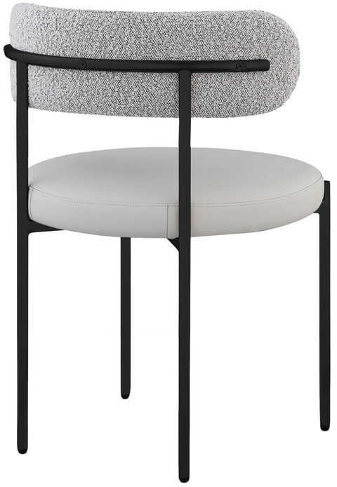 Cylinder Taupe Faux Leather and Boucle Fabric Dining Chair C