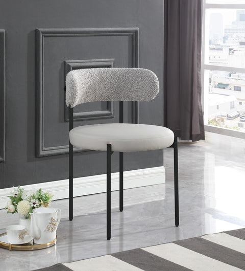 Cylinder Taupe Faux Leather and Boucle Fabric Dining Chair C