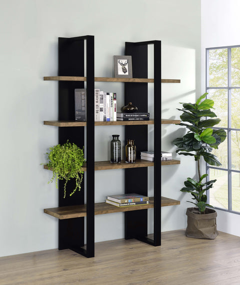 Knox 71-inch 4-shelf Bookshelf Black and Aged WalnutBlack