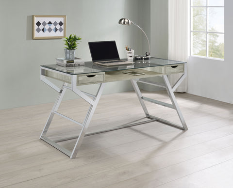 Bryce 56-inch Glass Top Writing Desk Grey DriftwoodGrey Driftwood
