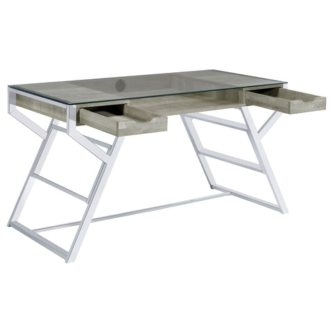 Bryce 56-inch Glass Top Writing Desk Grey DriftwoodGrey Driftwood