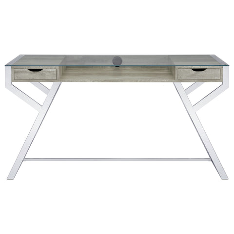 Bryce 56-inch Glass Top Writing Desk Grey DriftwoodGrey Driftwood