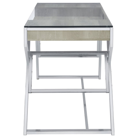 Bryce 56-inch Glass Top Writing Desk Grey DriftwoodGrey Driftwood