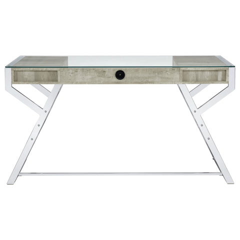 Bryce 56-inch Glass Top Writing Desk Grey DriftwoodGrey Driftwood