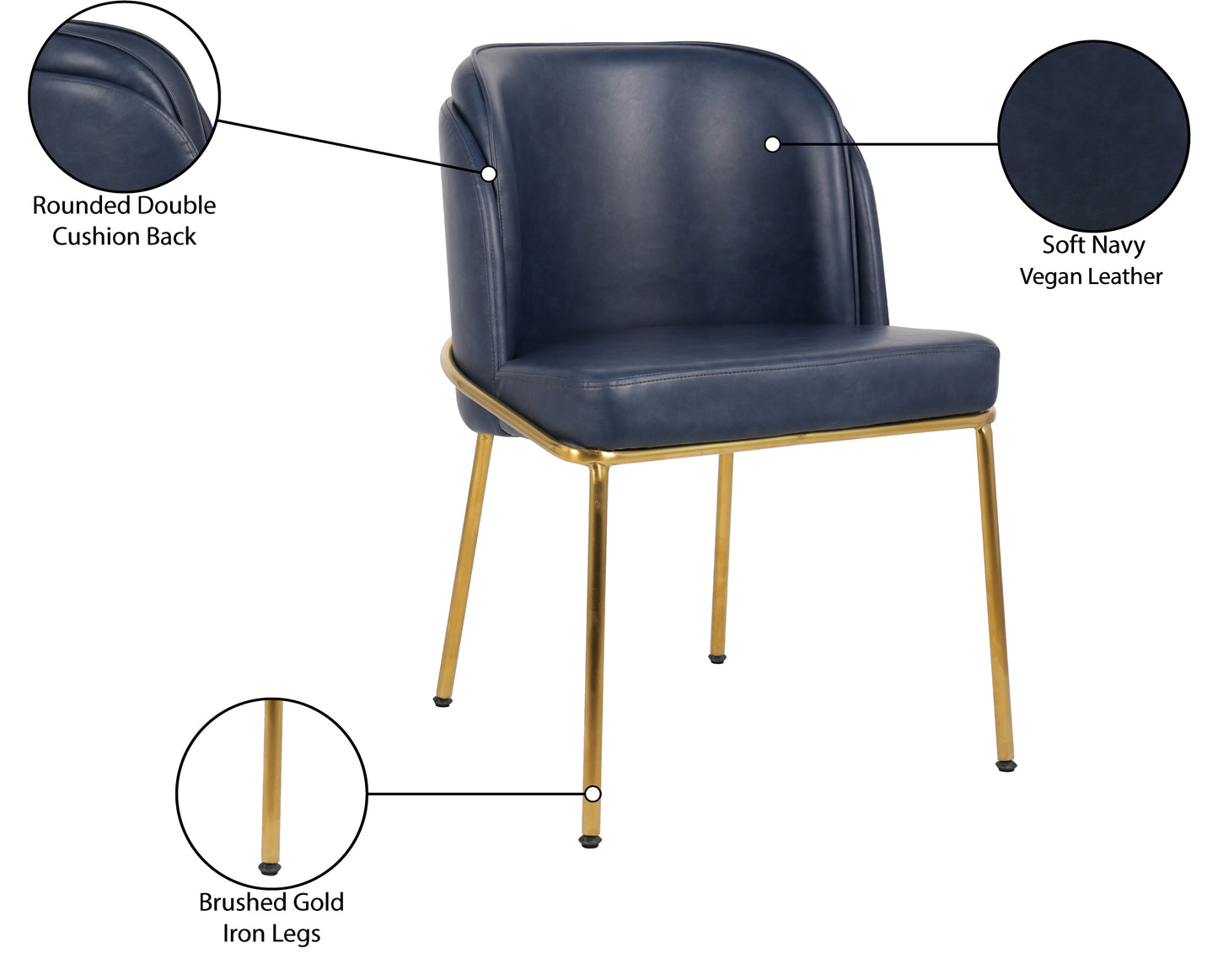 kaya navy vegan leather dining chair