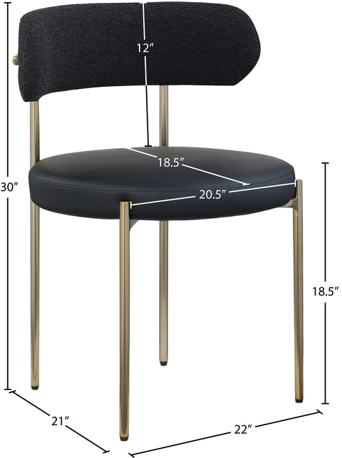 Cylinder Black Faux Leather and Boucle Fabric Dining Chair C