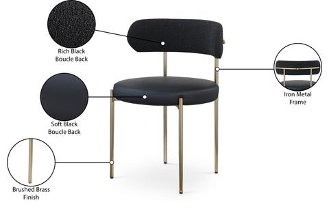 Cylinder Black Faux Leather and Boucle Fabric Dining Chair C