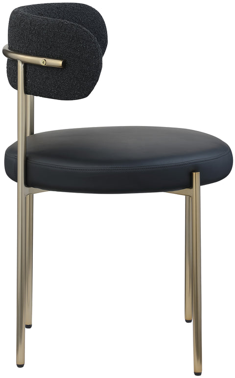 Cylinder Black Faux Leather and Boucle Fabric Dining Chair C