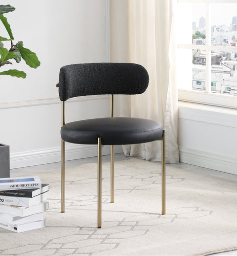 Cylinder Black Faux Leather and Boucle Fabric Dining Chair C