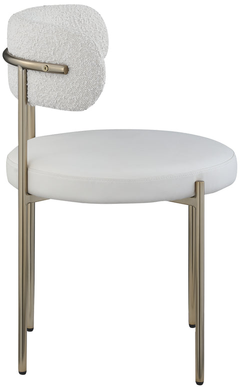 Cylinder Cream Faux Leather and Boucle Fabric Dining Chair C