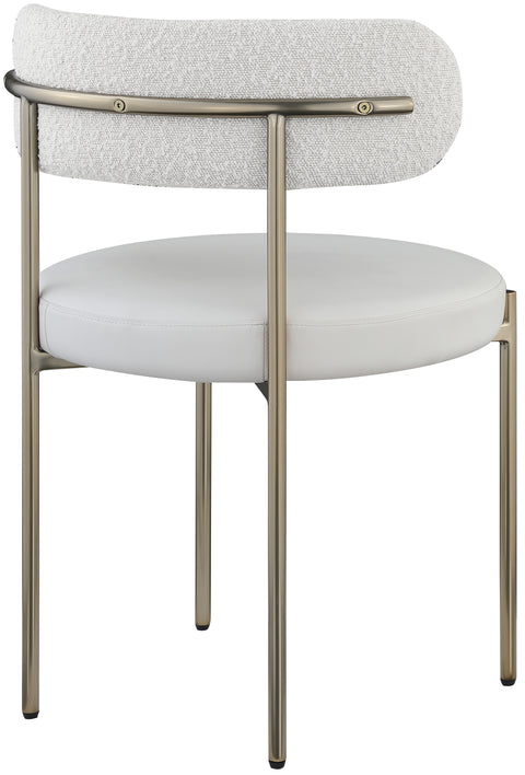 Cylinder Cream Faux Leather and Boucle Fabric Dining Chair C