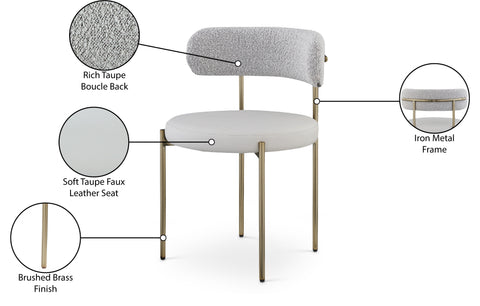 Cylinder Taupe Faux Leather and Boucle Fabric Dining Chair C