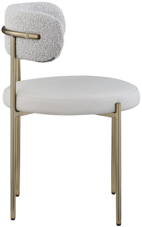 Cylinder Taupe Faux Leather and Boucle Fabric Dining Chair C