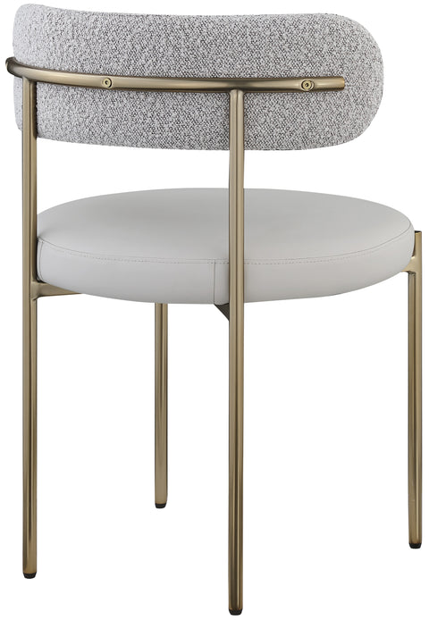 Cylinder Taupe Faux Leather and Boucle Fabric Dining Chair C