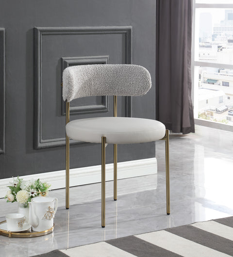 Cylinder Taupe Faux Leather and Boucle Fabric Dining Chair C