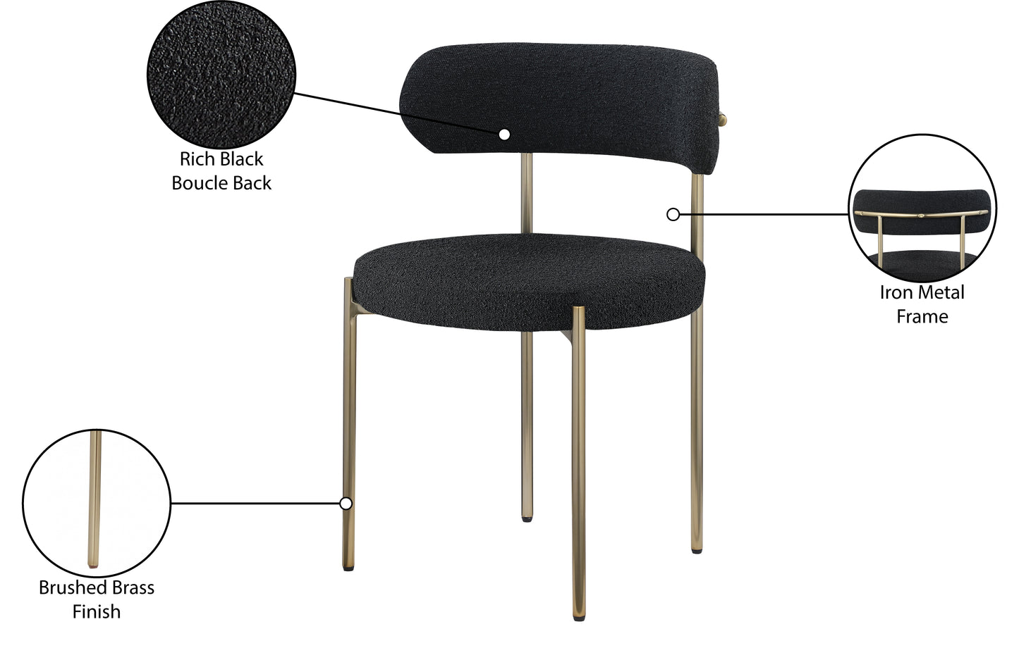 cylinder black boucle fabric dining chair c