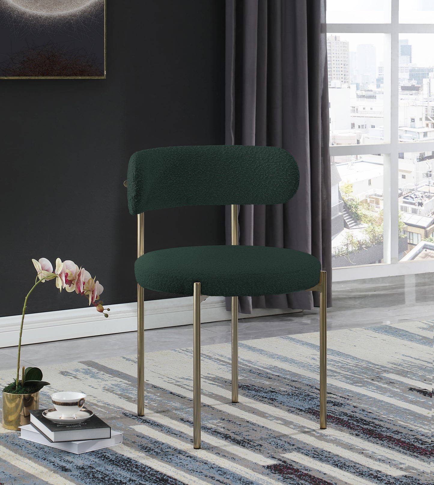 cylinder green boucle fabric dining chair c