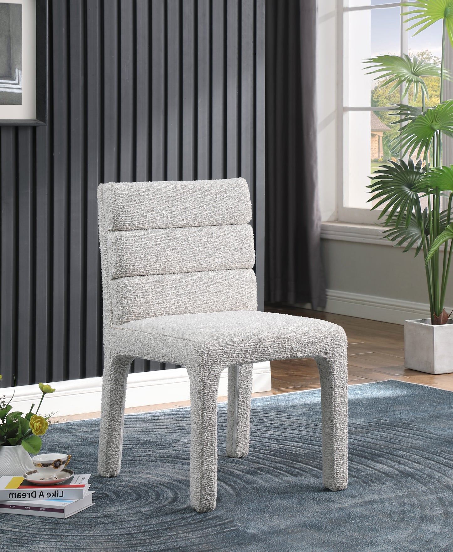 sun cream boucle fabric dining chair c