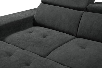 Toby Dark Gray Sleeper Sectional Sofa with Storage Ottoman and 2 Stools