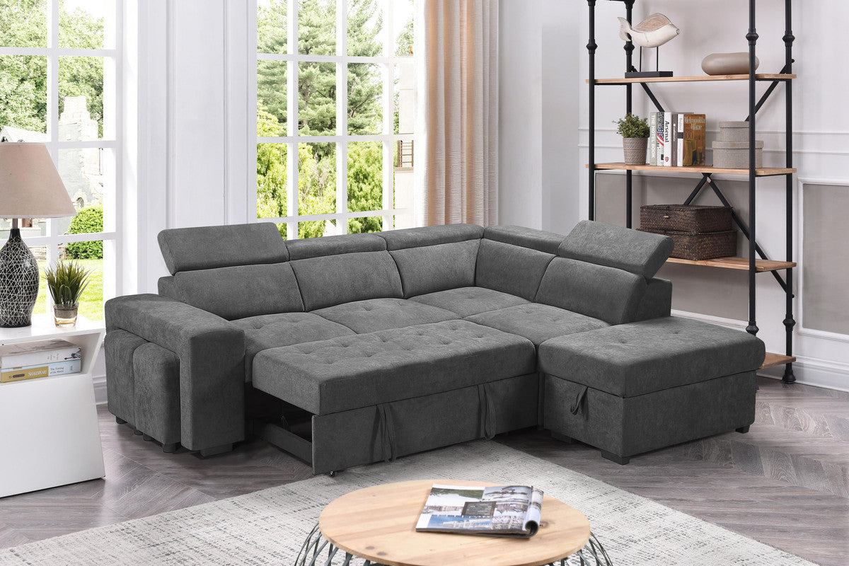 ashlyn light gray sleeper sectional sofa with storage ottoman and 2 stools