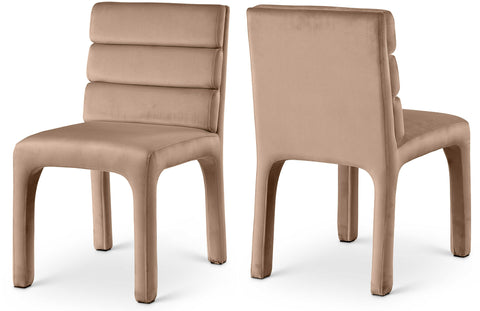 Rhea Beige Velvet Upholstered Dining Chair, 2-Piece