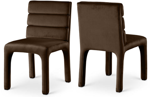 Rhea Brown Velvet Upholstered Dining Chair, 2-Piece