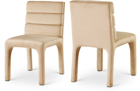 Rhea Camel Velvet Upholstered Dining Chair, 2-Piece