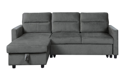 Estelle Dark Gray Velvet Reversible Sleeper Sectional Sofa with Storage Chaise and Side Pocket