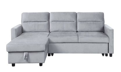 Estelle Light Gray Velvet Reversible Sleeper Sectional Sofa with Storage Chaise and Side Pocket