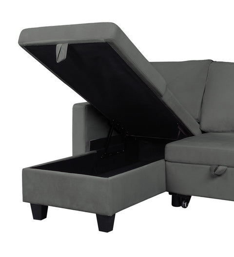Lexi Dark Gray Velvet Reversible Sleeper Sectional Sofa with Storage Chaise
