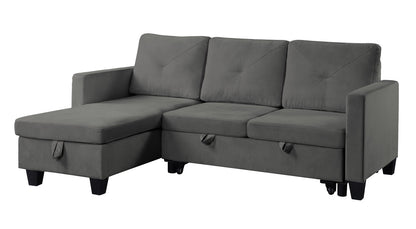Lexi Dark Gray Velvet Reversible Sleeper Sectional Sofa with Storage Chaise