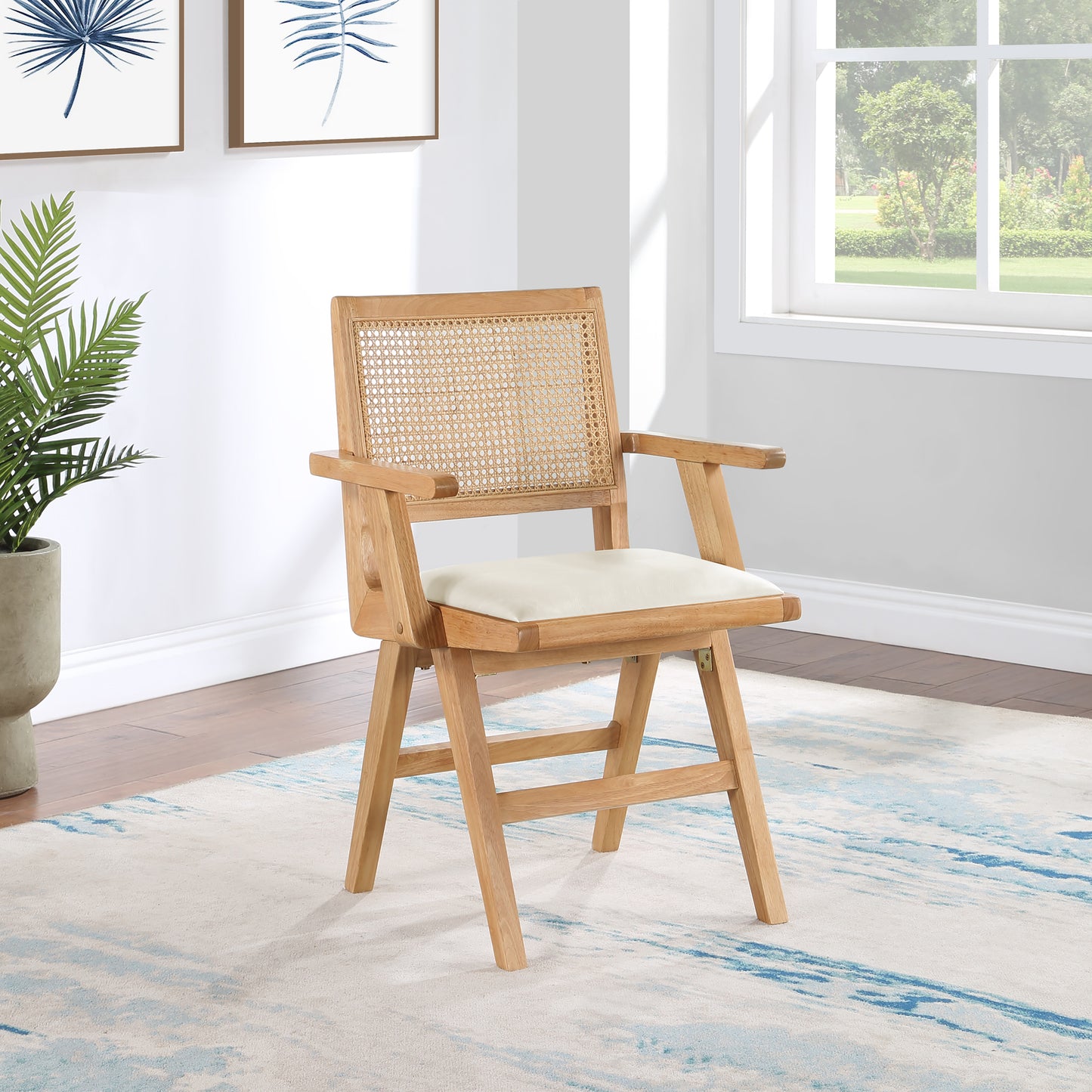 belize cream vegan leather dining arm chair