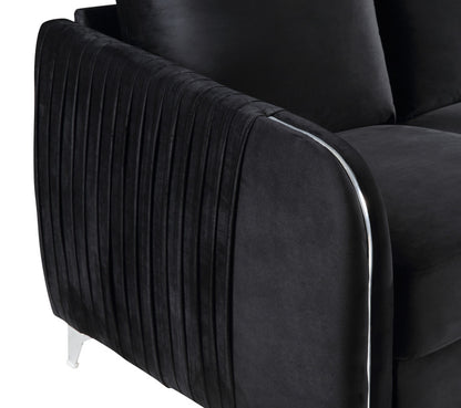 Lahni Black Velvet Fabric Sofa Loveseat Living Room Set