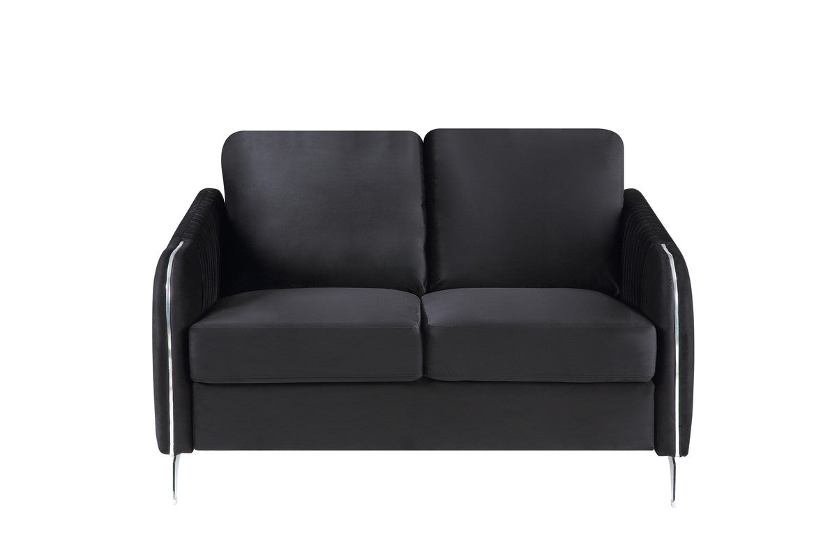 lahni black velvet fabric sofa loveseat living room set