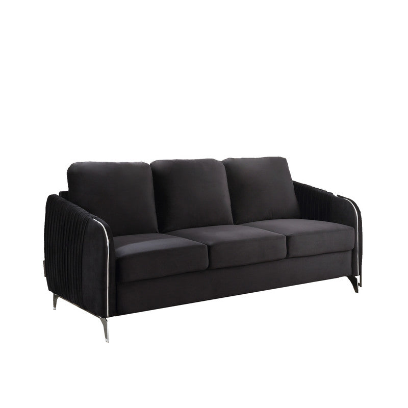 lahni black velvet fabric sofa loveseat living room set