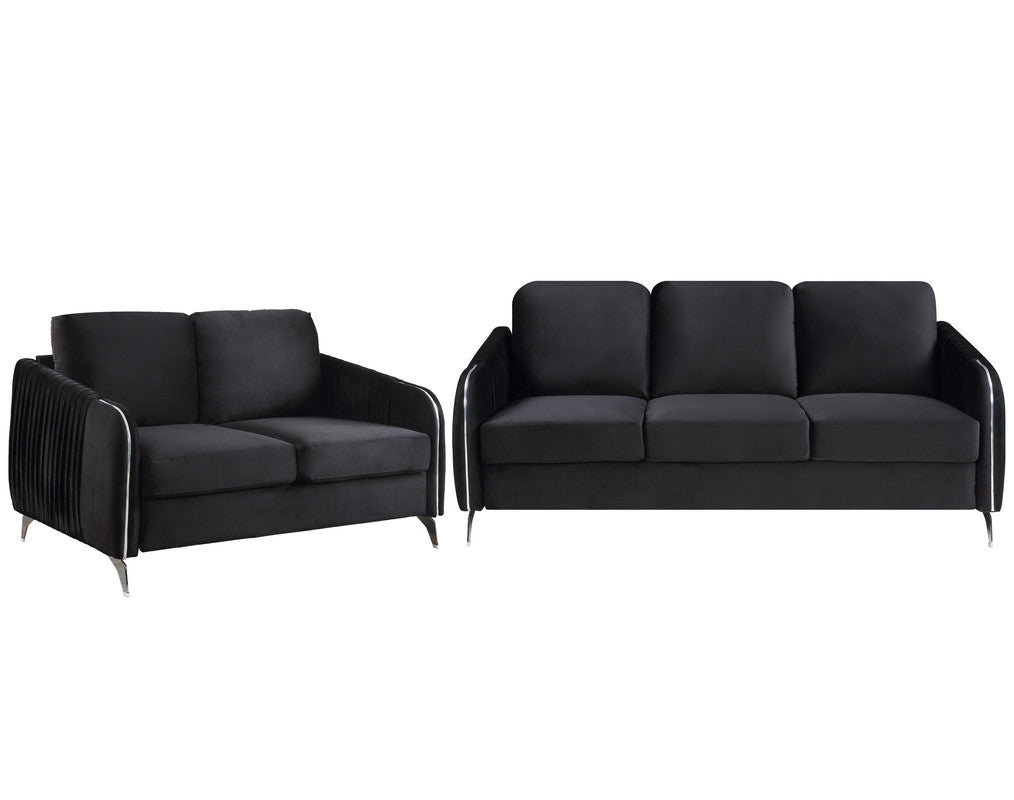 lahni black velvet fabric sofa loveseat living room set