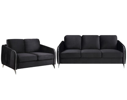 Lahni Black Velvet Fabric Sofa Loveseat Living Room Set