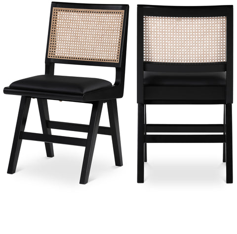 Monroe Black Cane And Vegan Leather Upholstered Dining Side Chair, 2-Piece