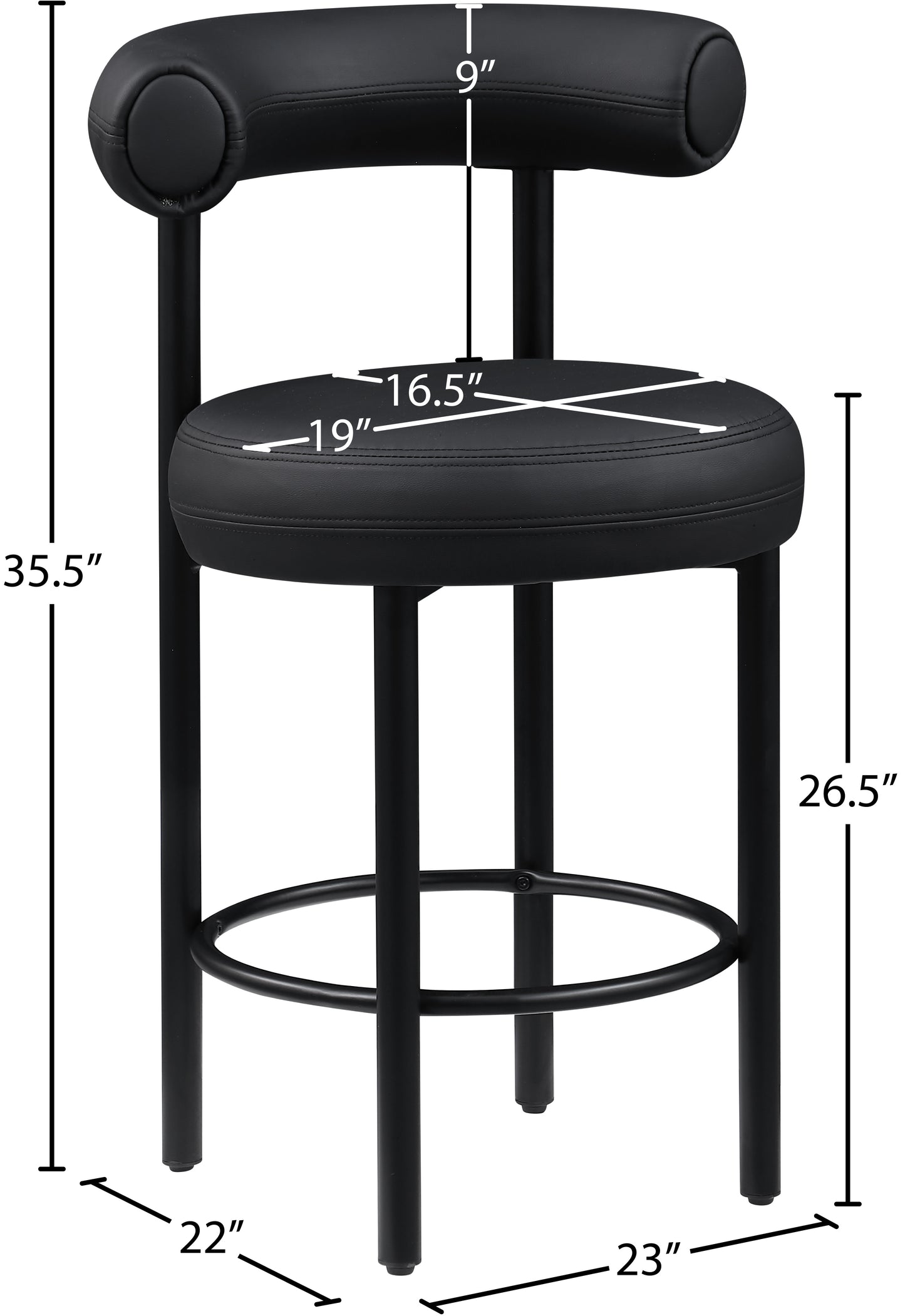 swoon black vegan leather counter stool